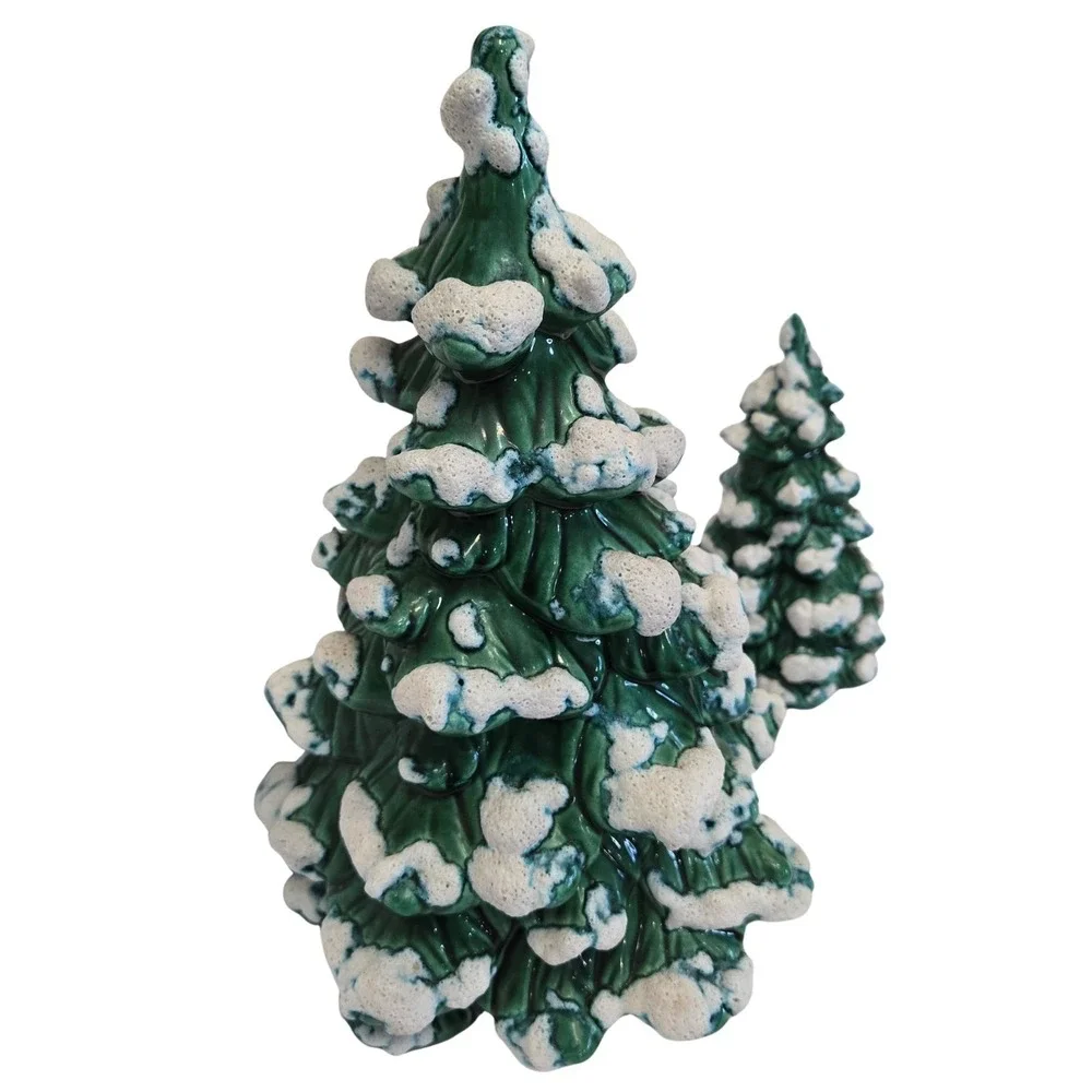 Set (2) Vintage Artisan Made Holland Mold Ceramic Snow Covered Tree 6